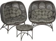 Outsunny Zestaw mebli ogrodowych, 2 fotele wiklinowe z stolikiem, składane, poduszki na siedzisko, rama ze stali, kolor: Piasek