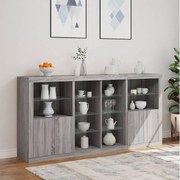 Nowoczesny bufet szary sonoma 202x37x100 cm z personalizowanym oświetleniem LED RGB i dużą przestrzenią do przechowywania