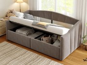 Rozkładana kanapa tapicerowana 90x200 cm - ze stelażem listwowym - tkanina welurowa - szary (materac nie jest dołączony)