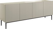 Komoda Nicole 200 cm czterodrzwiowa z ryflowanym frontem - kaszmir / czarne nóżki