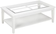 Stolik kawowy GUERANDE - Blat ze szkła hartowanego - Białe drewno sosnowe