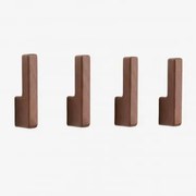 Zestaw 4 Drewnianych Wieszaków Ściennych Zanter Ciemny Akacjowy Brąz - Sklum