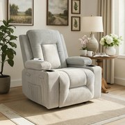 Fotel Masujący BOX Rozkładany Wypoczynkowy z Podnóżkiem Szary Sztruksowy Nowoczesny