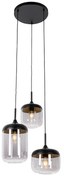 Lampa wisząca czarna ze złotem i przydymionym szkłem 3-światłowa okrągła - KyanDesignerski Oswietlenie wewnetrzne
