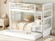 Łóżko piętrowe 2x90x200cm z łóżkiem wysuwanym 90x190cm - z barierką i schodami - Białe