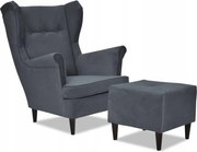 Fotel Uszak z podnóżkiem grafitowy POPIEL BIURO