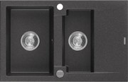 Mexen Gaspar zlewozmywak granitowy 1,5-komorowy z ociekaczem 737 x 475 mm, czarny nakrapiany, syfon chrom - 6507731505-76
