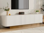 Nowoczesny stolik RTV 170x40x47 cm - okrągły design - 3 drzwi - regulowane półki - biały