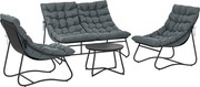 Outsunny Zestaw Mebli Ogrodowych dla 4 Osób, 2 Krzesła, 1 Sofa Dwuosobowa, 1 Stolik z Szkłem, Grube Poduszki, Stalowa Rama, na Taras, Szary