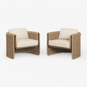 Zestaw 2 Foteli Ogrodowych Z Stali I Syntetycznego Rattanu Lina Tkaniny Gardenia Biel - Sklum