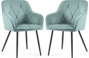 2x Welurowe krzesło tapicerowane pikowane Turkusowe DIAMANTE Czarne nogi