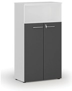 Szafa biurowa kombinowana PRIMO WHITE, drzwi na 3 poziomach, 800 x 420 x 1434 mm, biały/grafit