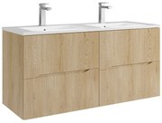 Podwieszana szafka łazienkowa prążkowana  z umywalką do zabudowy i kranem - Jasny naturalny - 120 cm - ORISO