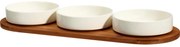 Zestaw porcelanowych miseczek do serwowania przekąsek APERIO, 3 x 390 ml, bambusowa taca