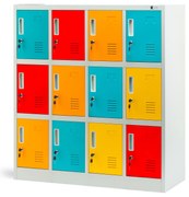 Socjalna szafa skrytkowa BHP do szkół i przedszkoli OLA, 1090 x 1200 x 450 mm, szaro-wielokolorowa