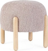 Pufa z tkaniny Bouclé w kolorze antycznego różu, nogi z drewna kauczukowego - DAYLA