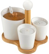 Florina Zestaw cukiernica, solniczka i pieprzniczka na bambusowej podstawce, Adria