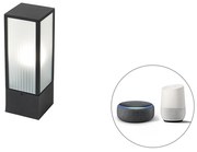 Zewnetrzna Inteligentna stojąca lampa zewnętrzna czarna z żebrowanym szkłem 40 cm w tym Wifi A60 - Charlois Nowoczesny Oswietlenie zewnetrzne