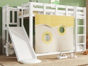 Łóżko piętrowe 90x200cm z litej sosny z drabinką i zjeżdżalnią - białe