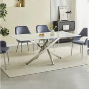 Prostokątny stół jadalniany z hartowanego szkła – Efekt białego marmuru i chromowany metal – dla 6 osób – CHIARA