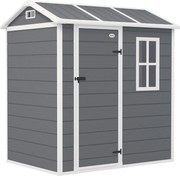 Outsunny Domek ogrodowy, Schowek z podłogą, oknem, zamkiem, z żywicy polipropylenowej, odporny na warunki atmosferyczne, Szary