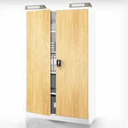 Szafa biurowa metalowa Biały/ Złoty dąb: Eco Design JAN II, 1150 x 1850 x 400 mm