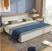 Łóżko podwójne wiszące drewniane z wezgłowiem - 180 x 200 cm - dąb sonoma + biel