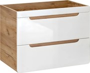 Szafka łazienkowa wisząca  pod umywalkę w kolorze naturalnym i białym – 80 cm – ARUBA