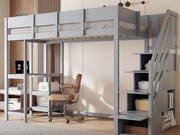 Łóżko antresolowe dziecięce 90×200 cm - z drabiną ze schowkiem - z biurkiem - szare (materac nie jest dołączony)