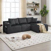 Narożnik z uchwytem na kubek - 3-osobowa sofa z pięcioma poduszkami i kieszeniami bocznymi - szary sztruks