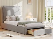 Łóżko dziecięce 90x200cm - wyściełany zagłówek - z 1 szufladą - Tkanina z weluru - Szary​ (materac nie jest wliczony w cenę)