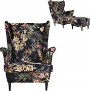 Fotel uszak ARI PRINT z podnóżkiem, skandynawski Family Meble welurowy