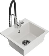 Mexen Milo zlewozmywak granitowy 1-komorowy z baterią kuchenną Aster, biały - 6505-20-73450-07-B