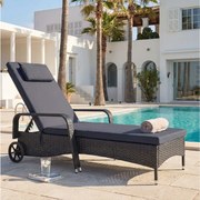 Leżak z polirattanowy Cesena,  antracyt, poduszka szara