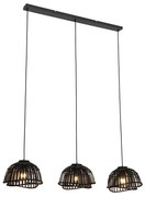 Orientalna lampa wisząca czarna bambusowa 3-światłowa - PuaKolonialny Oswietlenie wewnetrzne