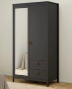 Dwudrzwiowa szafa z lustrem i szufladami Madrid, czarny mat