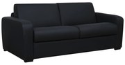 Kanapa 3-osobowa rozkładana typu express z czarnej skóry z materacem 20 cm - BEVIS