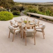 Zestaw 120 Cm Okrągły Stół I 6 Krzeseł Ogrodowych Z Podłokietnikami Z Drewna Akacjowego Dubai Rustykalny Brąz Akacjowy & Tkaniny Gardenia Biel - Sklum