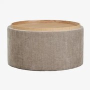 Okrągły, Tapicerowany Stolik Kawowy Berkeleni Z Tacą I Schowkiem Ø80 Cm & Tkaniny Szary Kret - Sklum