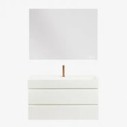 Zestaw Wiszących Mebli Łazienkowych Z Drewna I Forniru Jesionowego Zintegrowany Z Umywalką Ona Biała & Prostokątny - Sklum