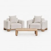 Zestaw Salonowy Z 2 Fotelami I Stolikiem Kawowym Z Drewna Akacjowego 125x80 Cm Ioanis Jasny Akacjowy Brąz - Sklum