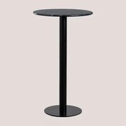 Wysoki, Okrągły Stolik Barowy Ø60 Cm Z Marmuru Rocher Zielony Marmur & Czarny - Sklum