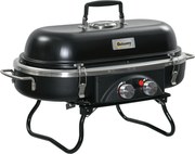 Outsunny Składany Grill Gazowy 2,34 KW BBQ z 2 Palnikami ze Stali Nierdzewnej Regulatorem Ciśnienia 66 x 34,5 x 37 cm Czarny