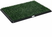 PawHut Toaleta dla psów 76 x 50,5 cm z 2 sztucznymi trawami, przenośna toaleta dla psów na balkon lub do domu, czarno-zielona | Aosom PL