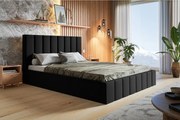 Łóżko tapicerowane 180x200 cm Moris - przeszywane zagłowie, pojemnik na pościel - welur czarny (Jasmine 100)
