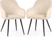 2x Welurowe krzesło tapicerowane pikowane w romby Beżowe VELTO Czarne nogi