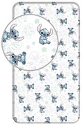 Białe bawełniane prześcieradło dziecięce z gumką jednoosobowe 90x200 cm Lilo and Stitch "Ohana White" – Jerry Fabrics