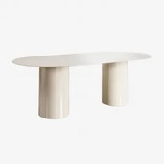 Ovalny Stół Jadalniany 220x110 Cm Ze Szkła Hartowanego I Mdf Asgri Kremowa Tapioca - Sklum