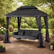 Huśtawka ogrodowa 2w1 z funkcją leżenia i moskitierą Luxe, szary/czarny