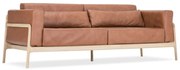 Karmelowa sofa z bawolej skóry z konstrukcją z litego drewna dębowego Gazzda Fawn, 210 cm